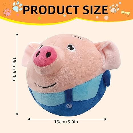 Active Moving Pet Plush Toy, 2025 New Squeaky Moving Dog Ball Toy Interactive Puppy Toys, Rechargeable Cartoon Plush Bounce Talking Toys to Keep Them Busy (Red Pig)