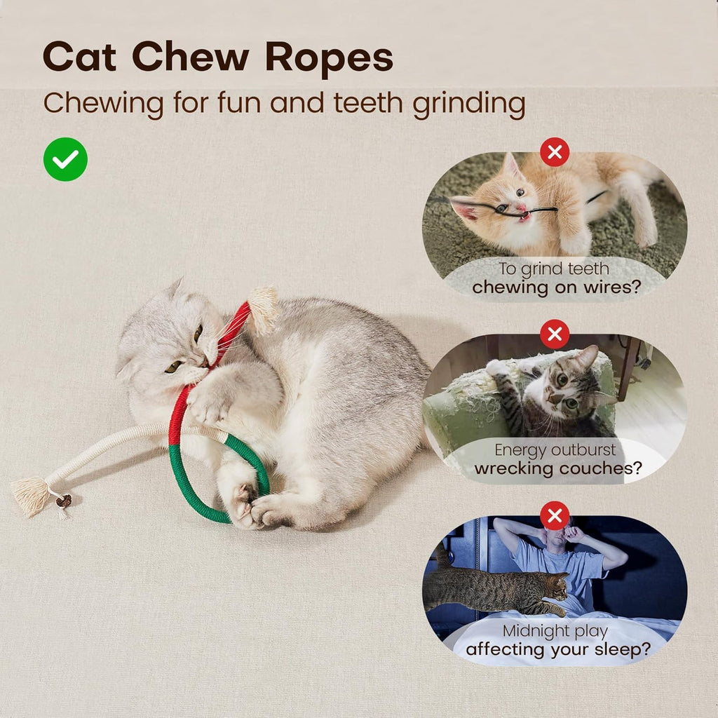 Cat Toys Chew Ropes 3Pcs with Refillable Natural Catnip, Safe Teeth Cleaning Toy for Indoor Kittens, Interactive Cat Nip Kitty Toys for All Breeds 19.5 Inches